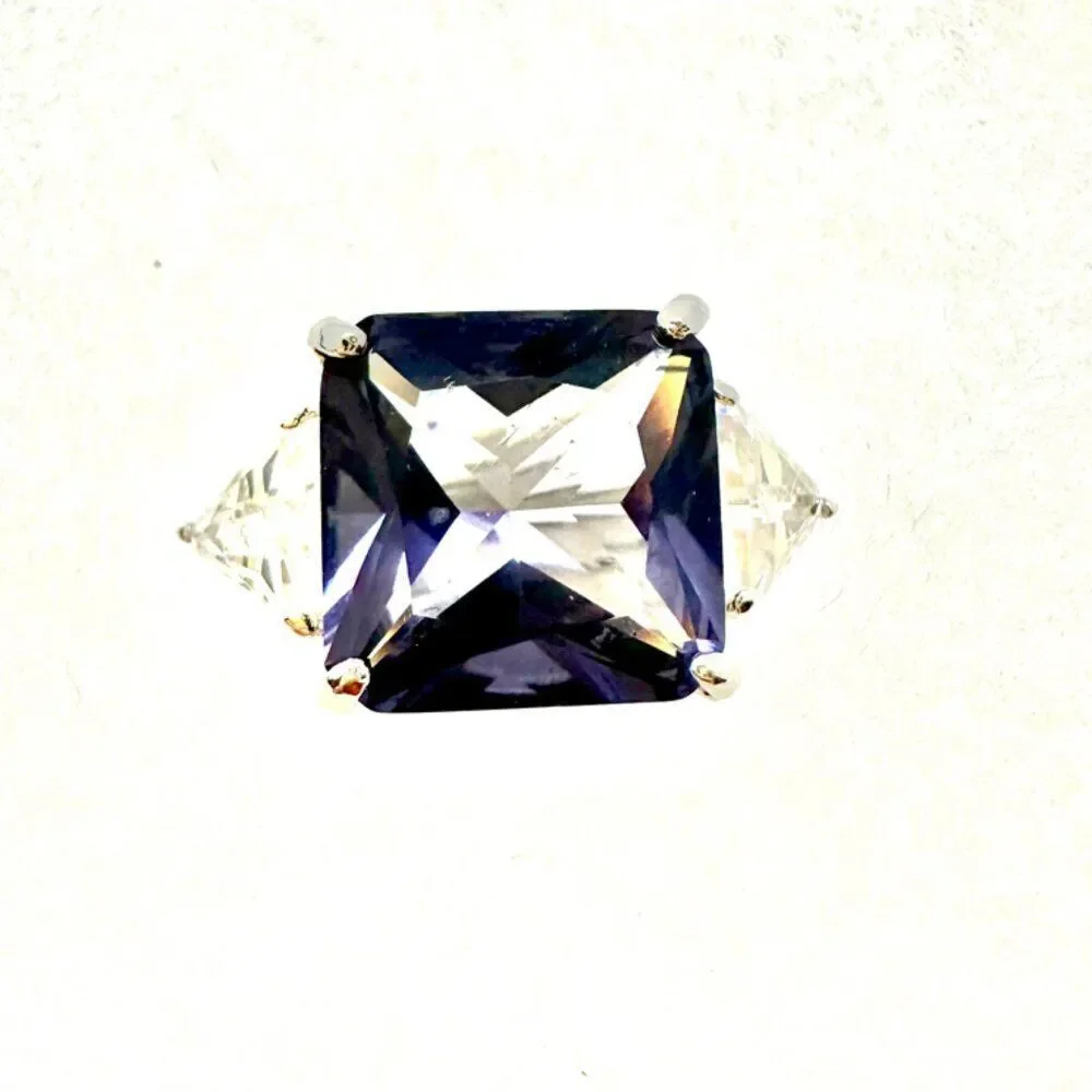 Lab Alexandrite Ring Sterling Silver 925 Square Cut, June Birthstone Size 9